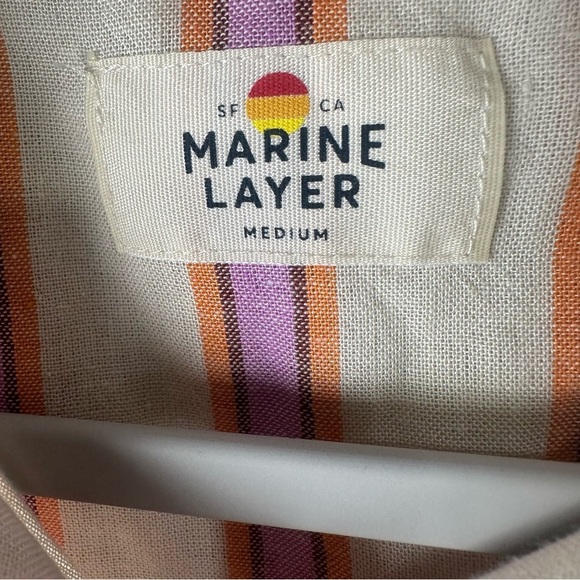 Marine Layer Women’s Dana Stripe Linen Blend Button Up Shirt Medium - Picture 2 of 6